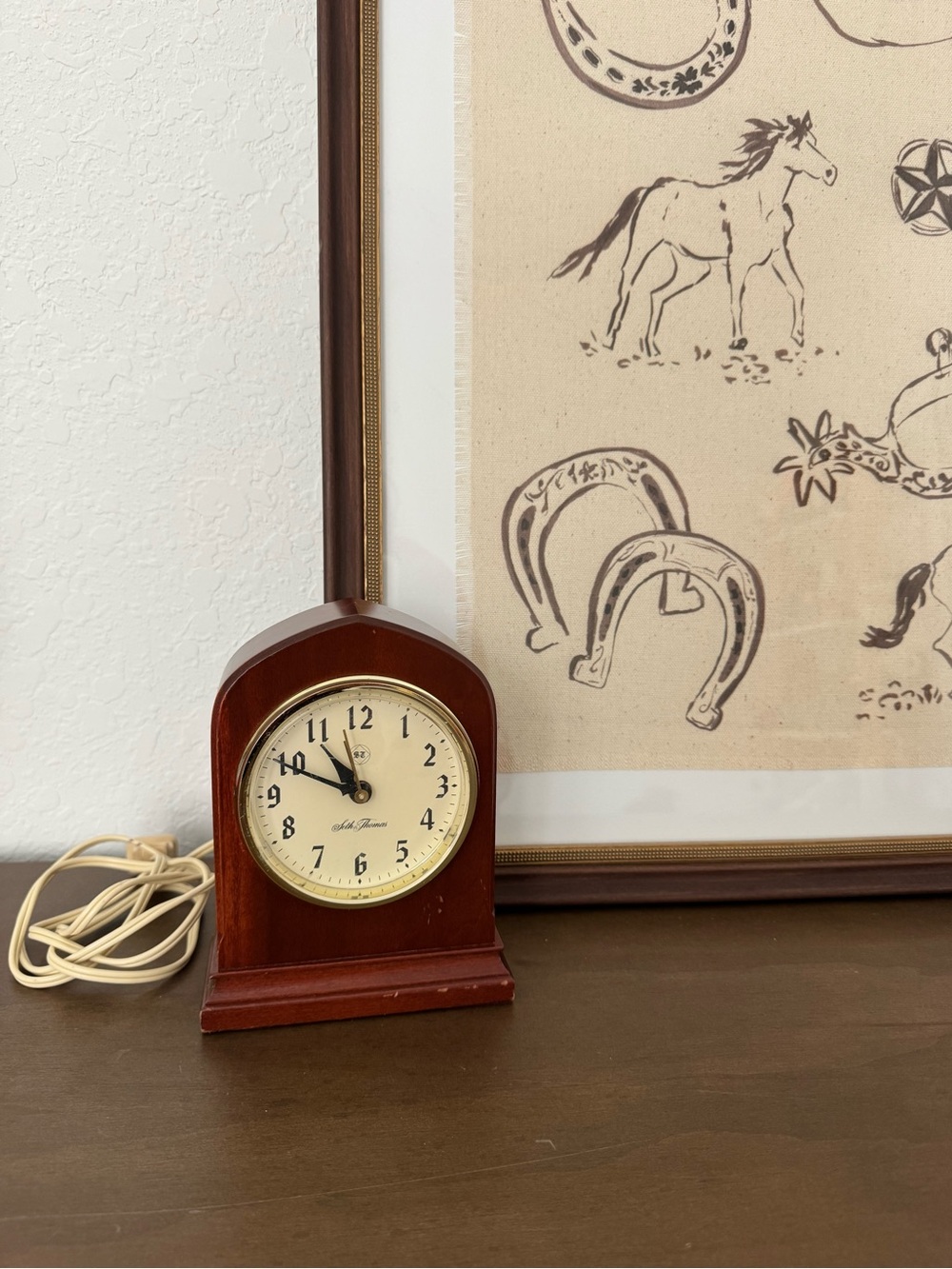 Vintage Seth Thomas Wooden Arched Desk and Table Clock